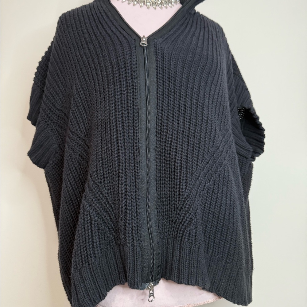 Pure Handknit black sleeveless sweater cardigan in size Small/Medium